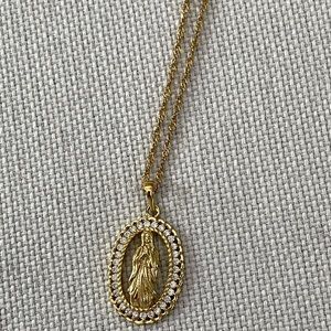 Vibeszn gold Virgin Mary & Rhinestone necklace